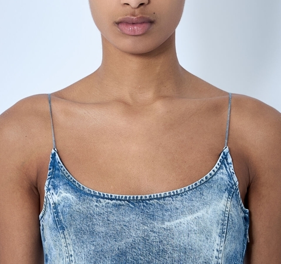 DIESEL 国内発送 デドラショートFSGミニドレス DE-DRA-SHORT-FSG Minidress in fringed Tencel denim｜ブルー