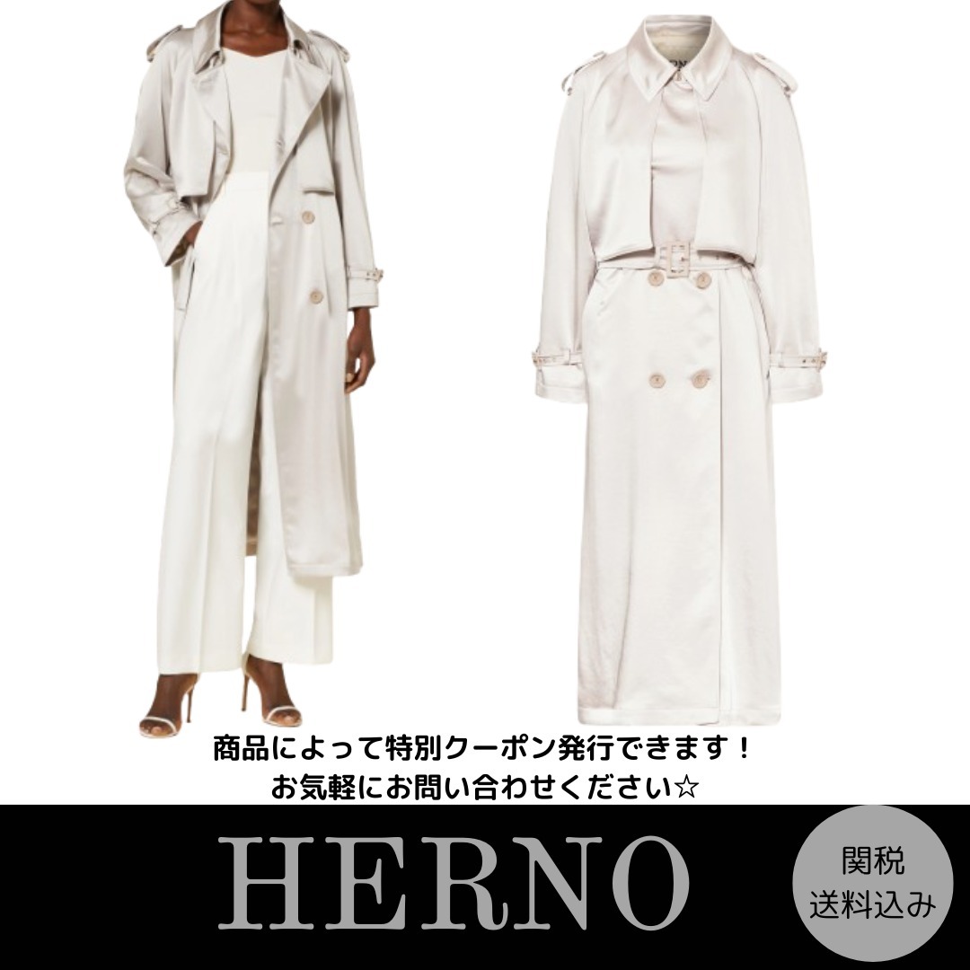 【HERNO】サテントレンチコート ベージュ