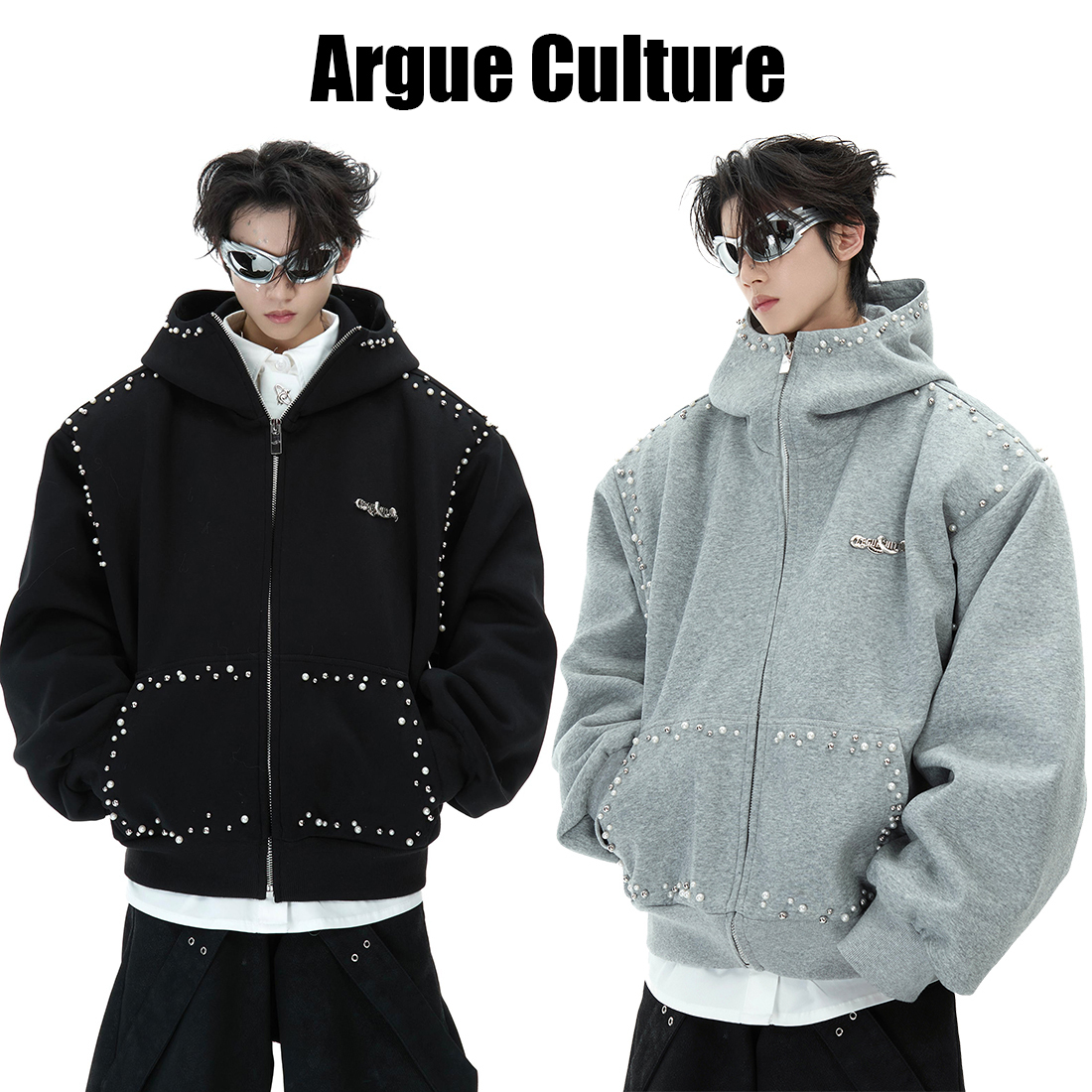 Argue Culture パール付き ジャケット ジップパーカー 無地 人気