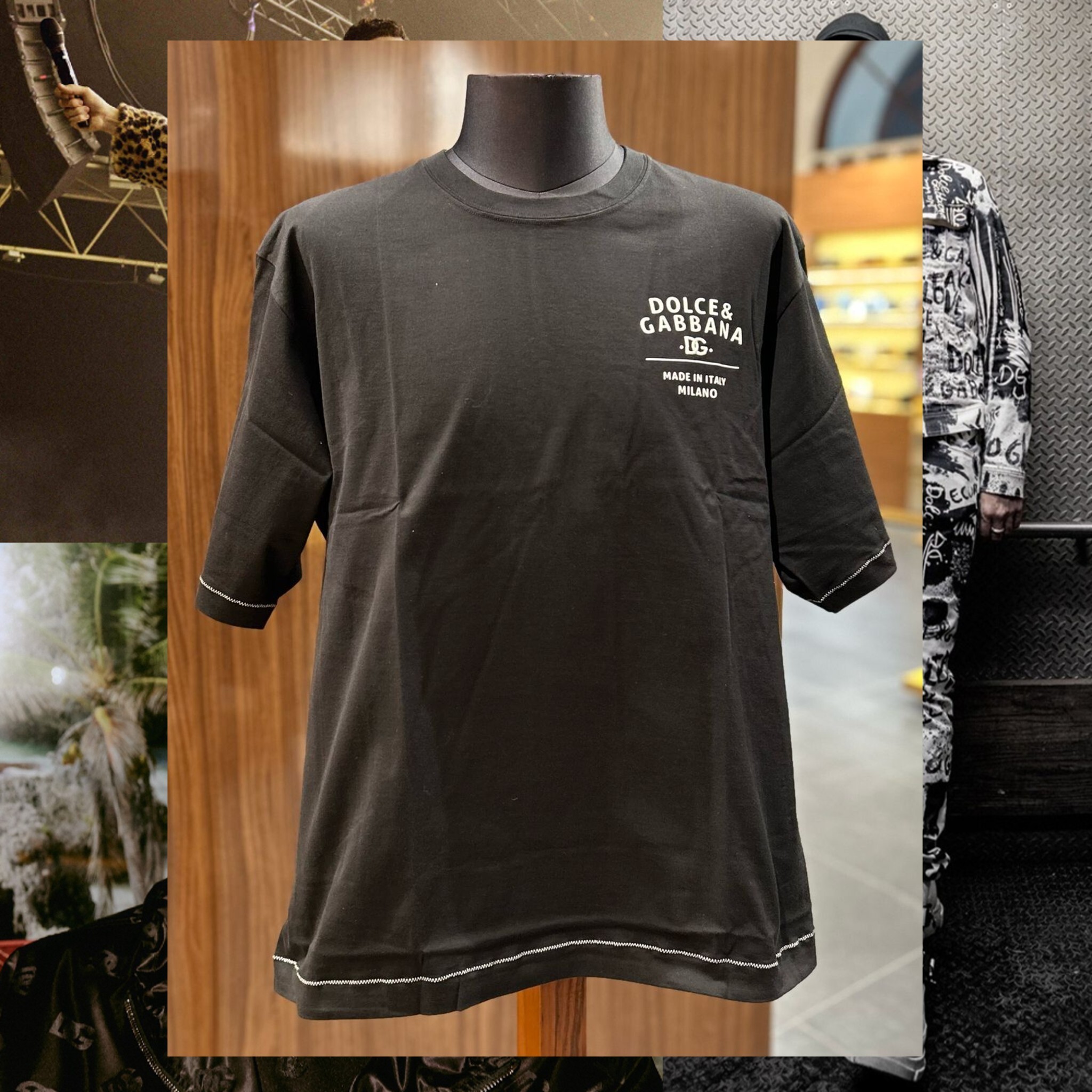 関税込 ドルチェ＆ガッバーナ Tシャツ DGロゴ刺繍 コットン 黒