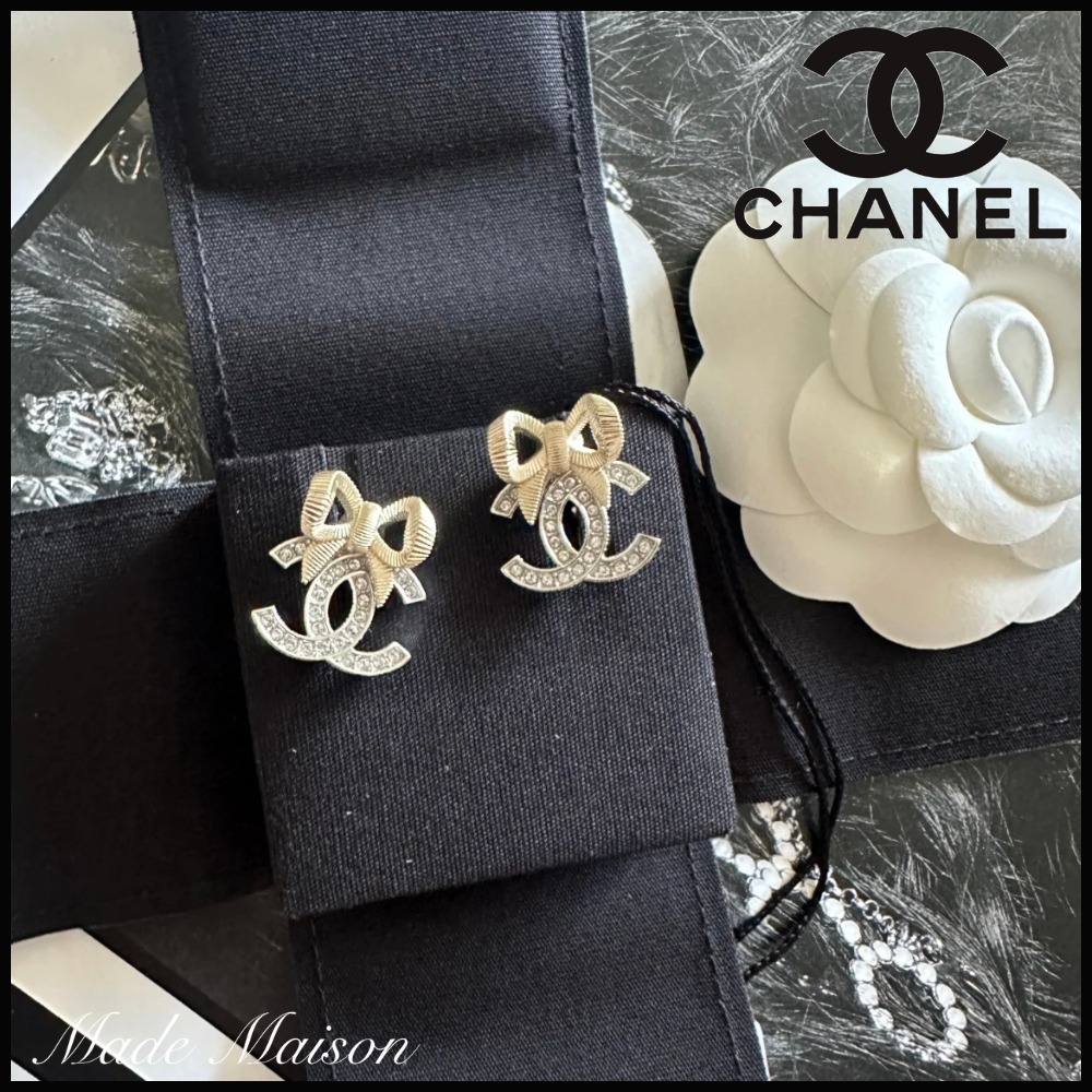 【リボンとCCロゴでキュートに♪】CHANEL リボン ピアス