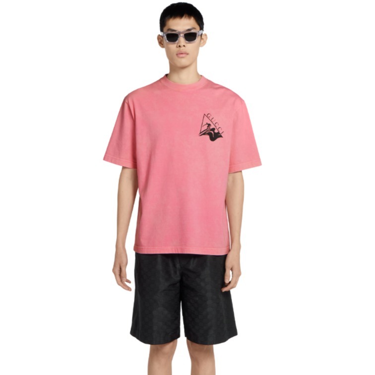 GUCCI《プリント コットンジャージー Tシャツ》ピンク 直営店