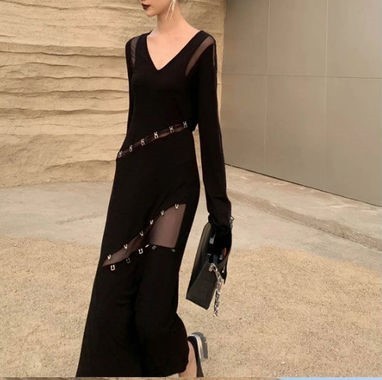 シースルー ロング ワンピース セクシー リュクス ドレス D018