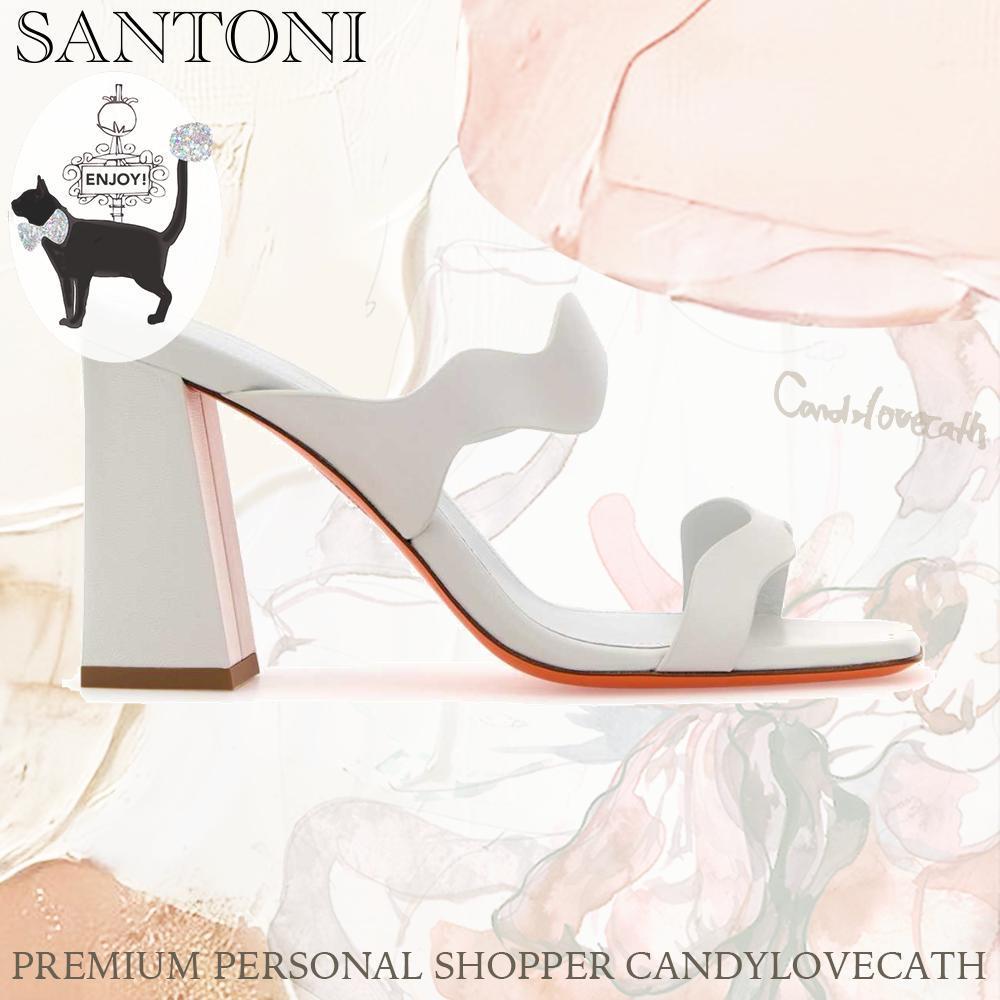 サンダル・ミュール SANTONI White Leather Adriatica Mules
