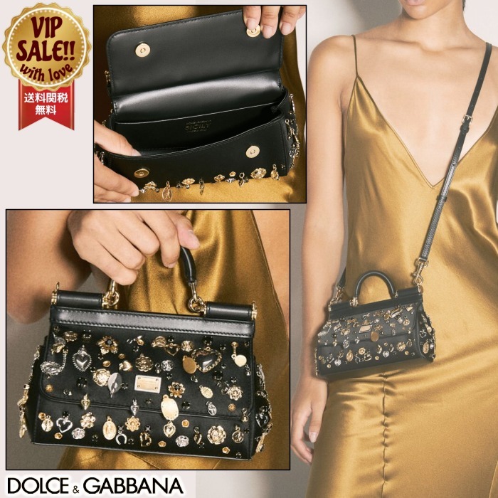 【Dolce＆Gabbana】 装飾付きスモールシシリー ハンドバッグ