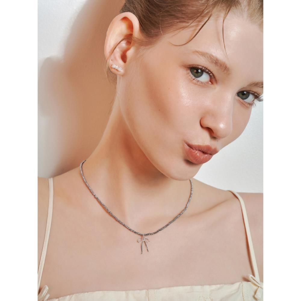☆Hei☆ sv925 silver crystal ribbon necklace HE24SMNSW750XXF