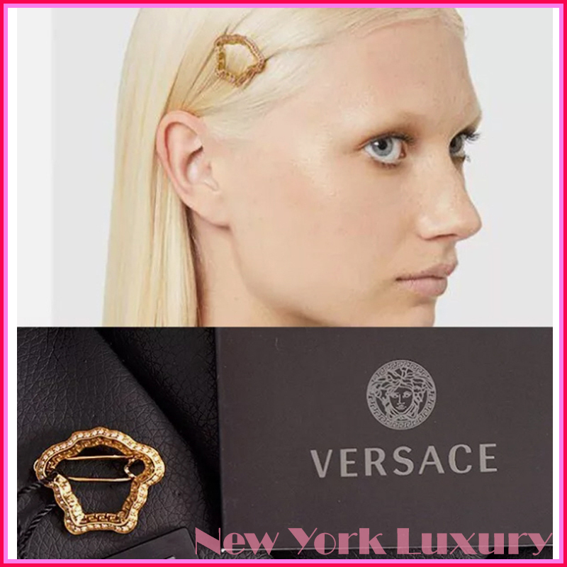 VERSACE★素敵！Gold Tone Brass & CRYSTAL MEDUSA HAIRPIN