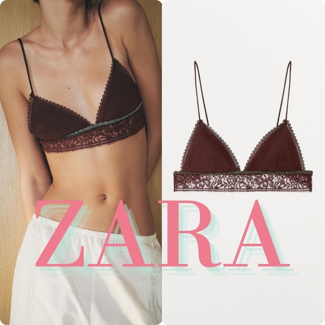ZARA スエード100% レースブラジャー 1758/523