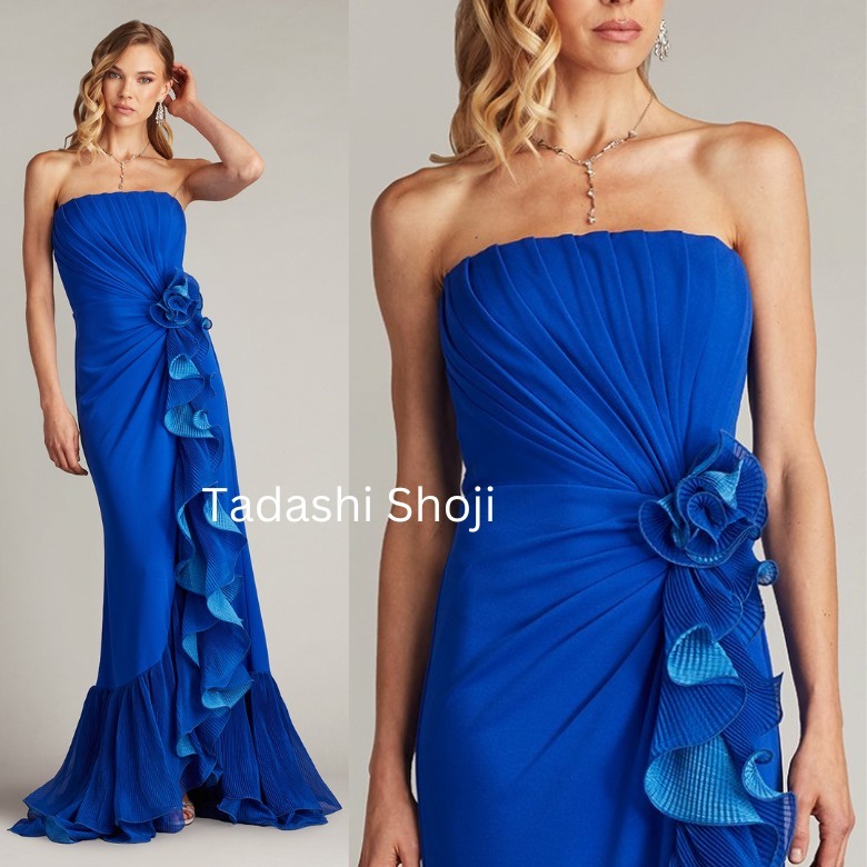 TADASHI SHOJI ラッフル青チューブトップ ロングドレス PARTY