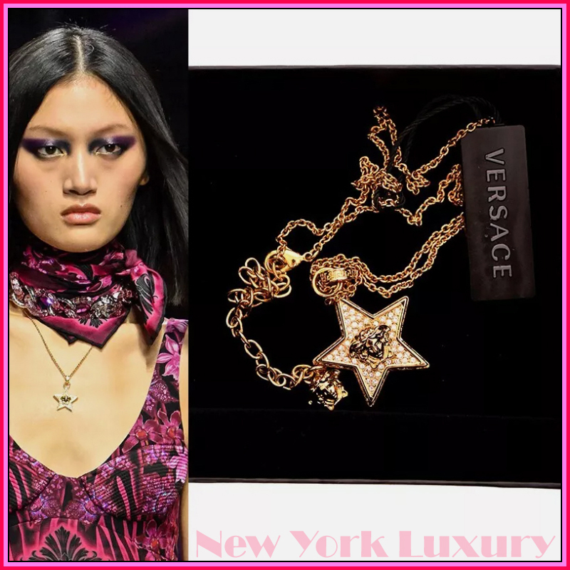 VERSACE★RUNWAY MEDUSA CRYSTAL Pave' CHARM STAR NECKLACE