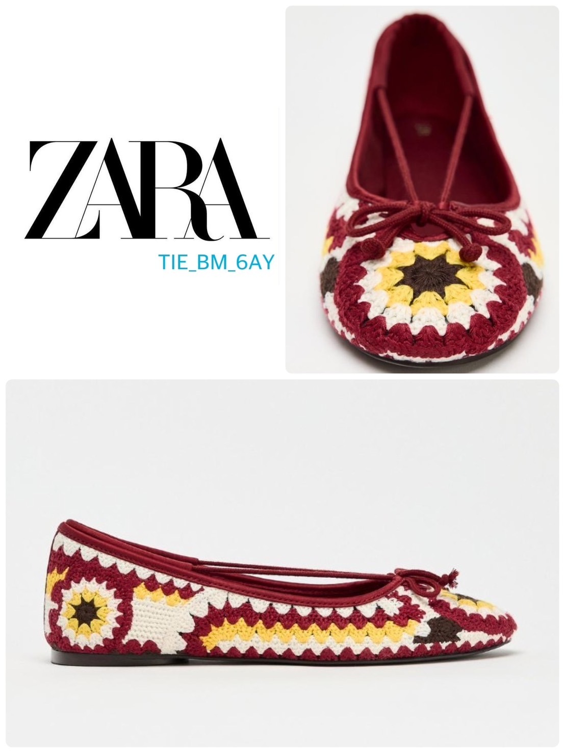 スペイン発送 ZARA 刺繍バレリーナ 数量限定！ 上品カジュアル