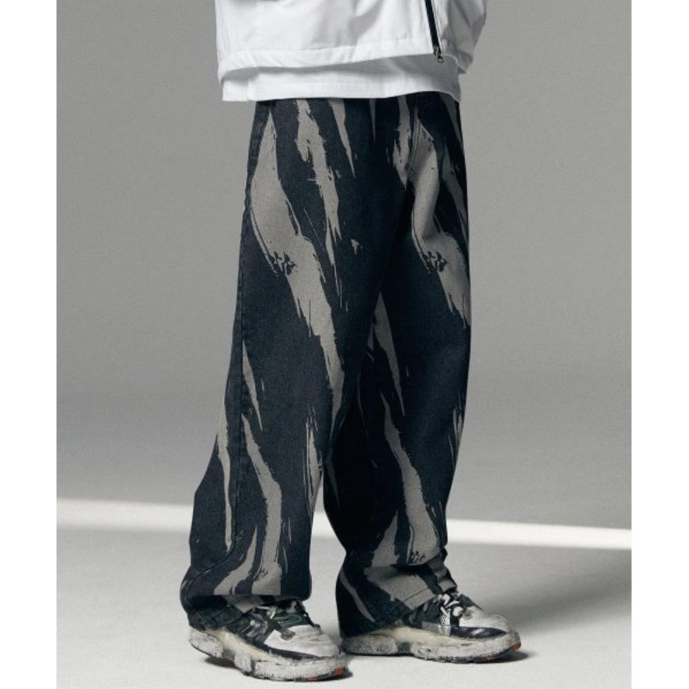 ☆NOT4NERD☆ Diagonal Line Denim Pants Black PT073BK