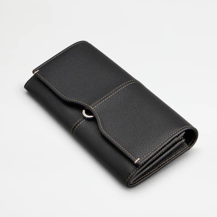 直営店 TOD'S レザーウォレット 長財布 AWDBMB0400 Woman グレー レザー ウォレット XAWDBNB0403XSOPZB215 | Tods