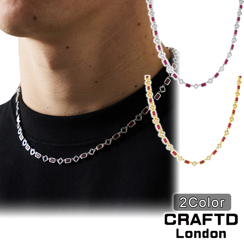 CRAFTD London ネックレス RED GEMSTONE CLOVER NECKLACE
