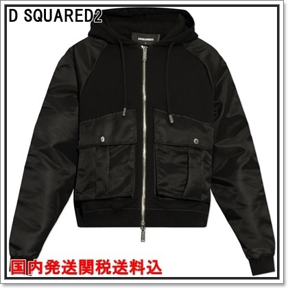 国内発 D SQUARED2 ブラックコットンジップ長袖フーディー