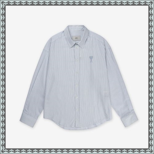 ★AMI PARIS★ Heart Logo Boxy Fit Shirt White Blue HSH192CO0