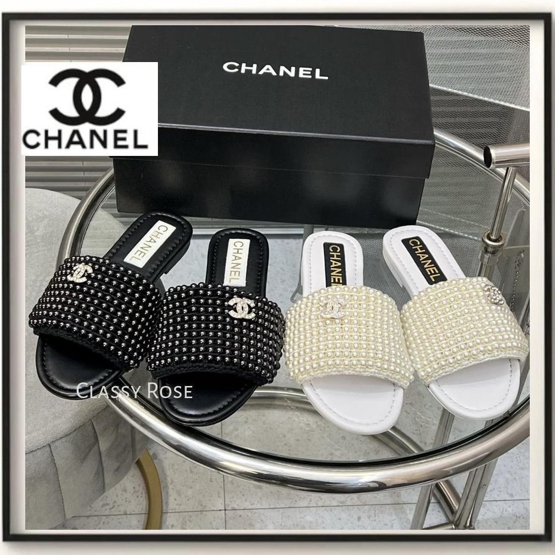 【上品でエレガント】CHANEL パール ミュール フラットサンダル