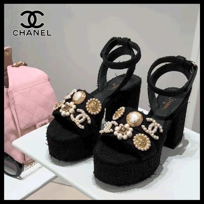 【25S☆ビジューが可愛すぎる☆】CHANEL サンダル CCロゴ