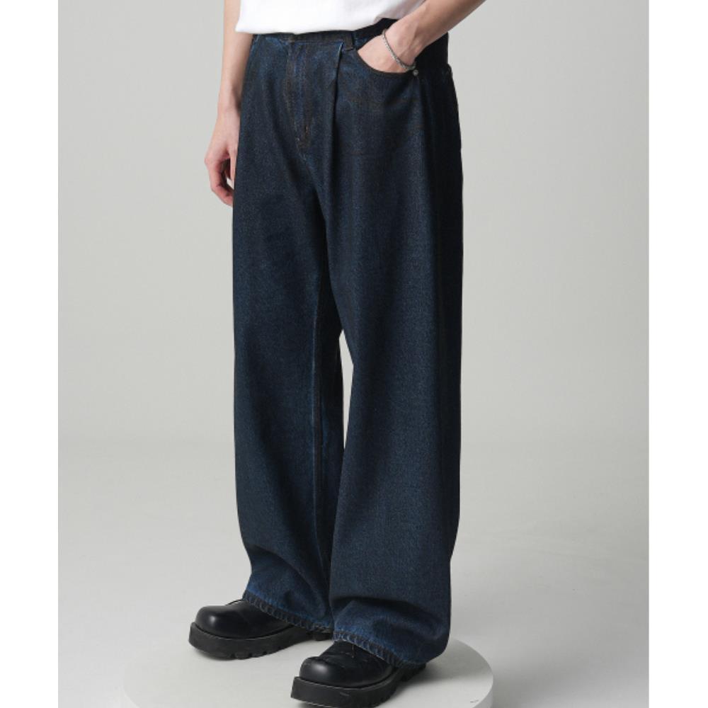 ☆AVANDRESS☆ Glossy Pintuck Denim Pants INDIGO COATING AV41