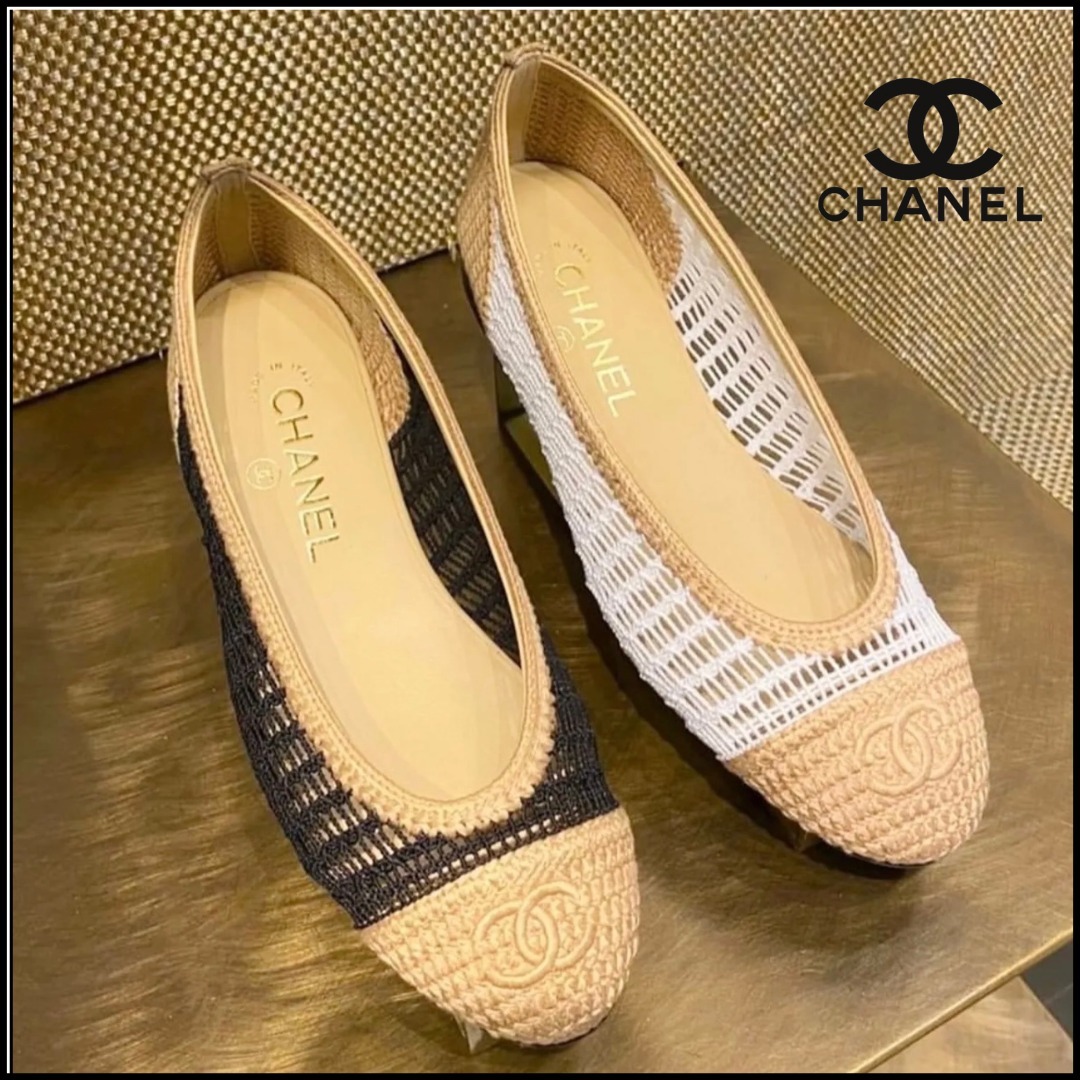 【履きやすい】◆CHANEL◆ バレリーナ ラフィア