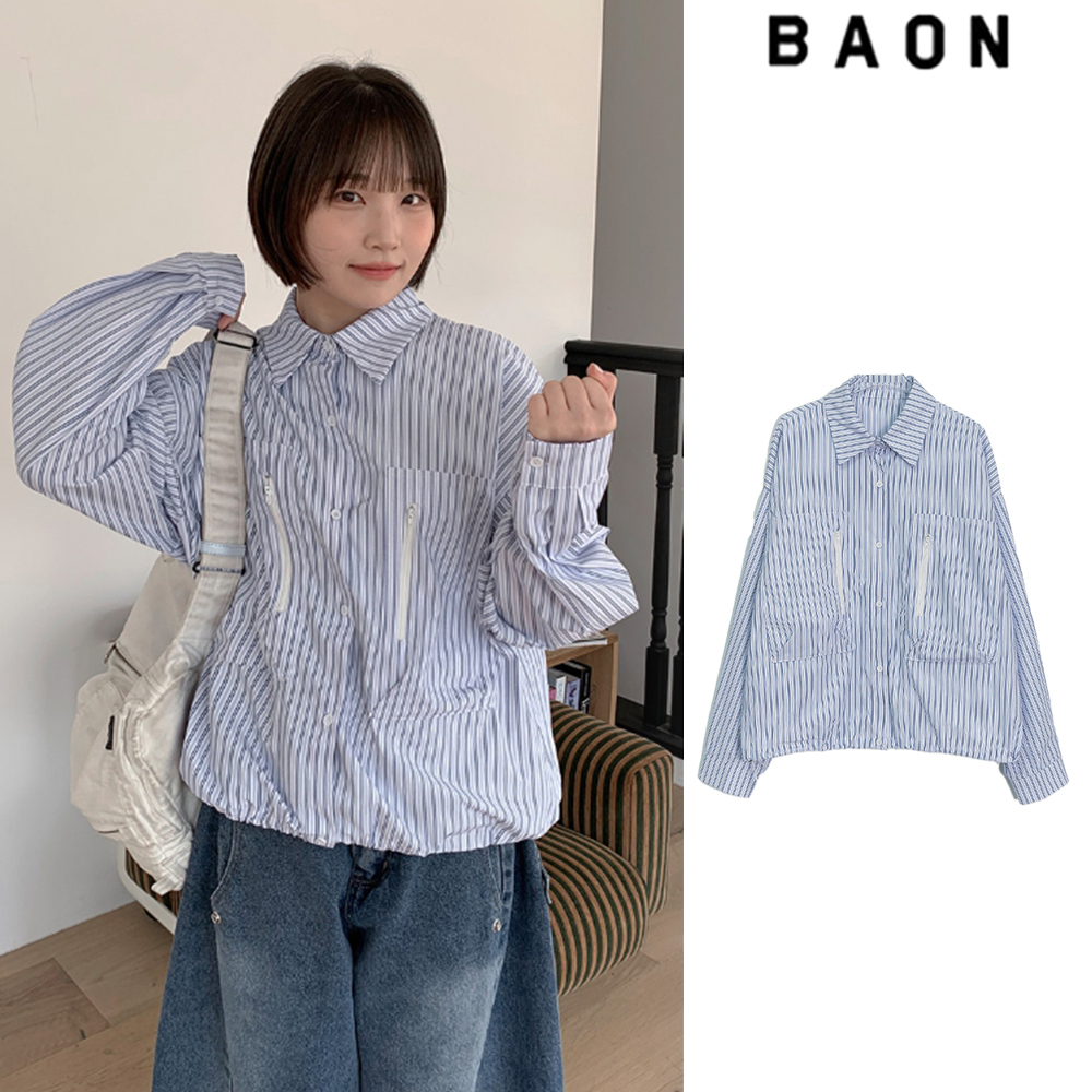 【BAON】Nikai Pocket Stripe Shirt Jacket