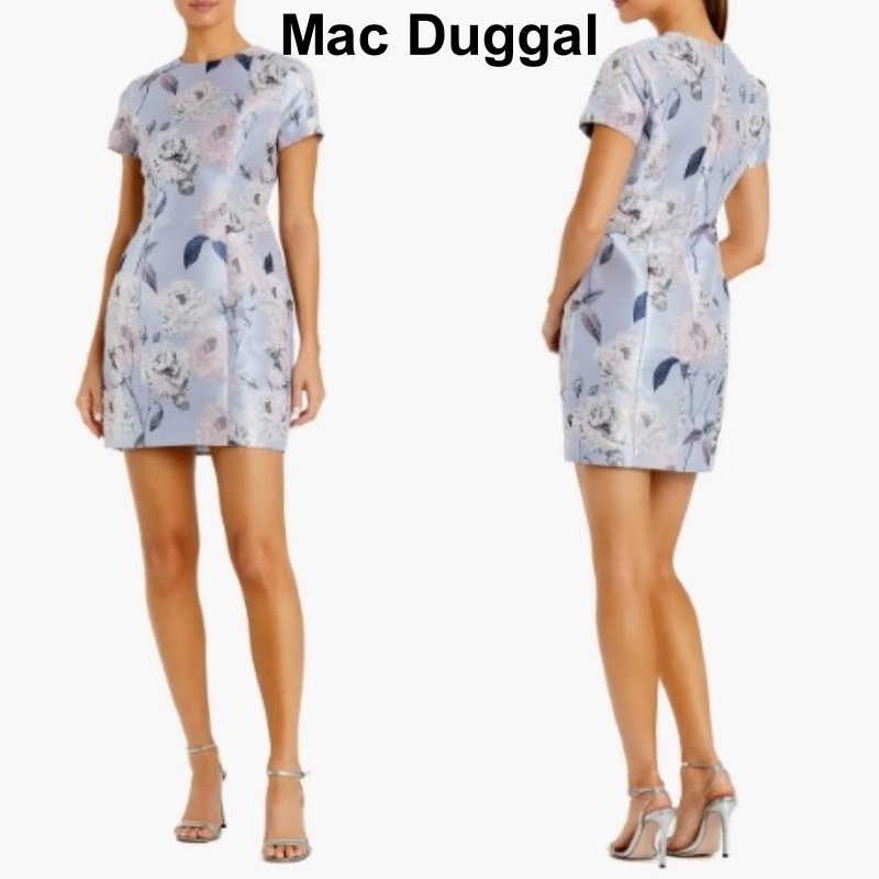 Mac Duggal☆半袖フィットフローラルミニドレス