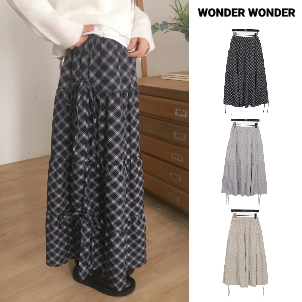 【WONDER WONDER】Yubo Vintage Check Ribbon Strap Tiered L SK