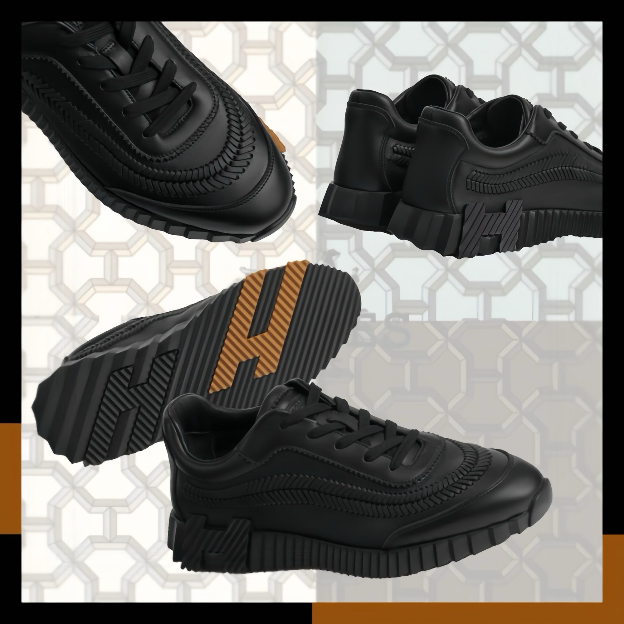 HERMES 新作 軽量スニーカー 人気バウンシング 黒 本革 Bouncing