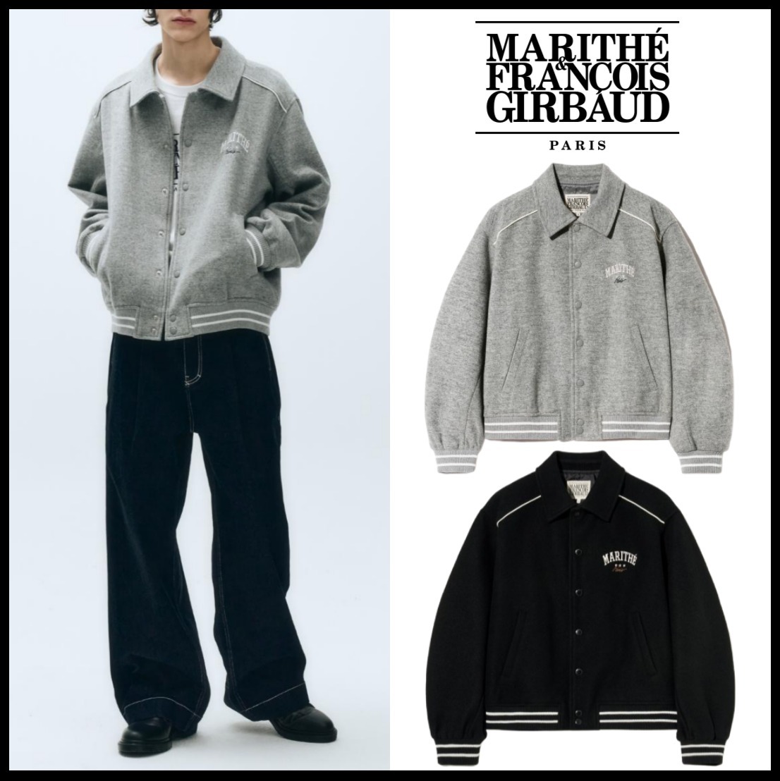 【MARITHE】 WOOL PIPING VARSITY JACKET★