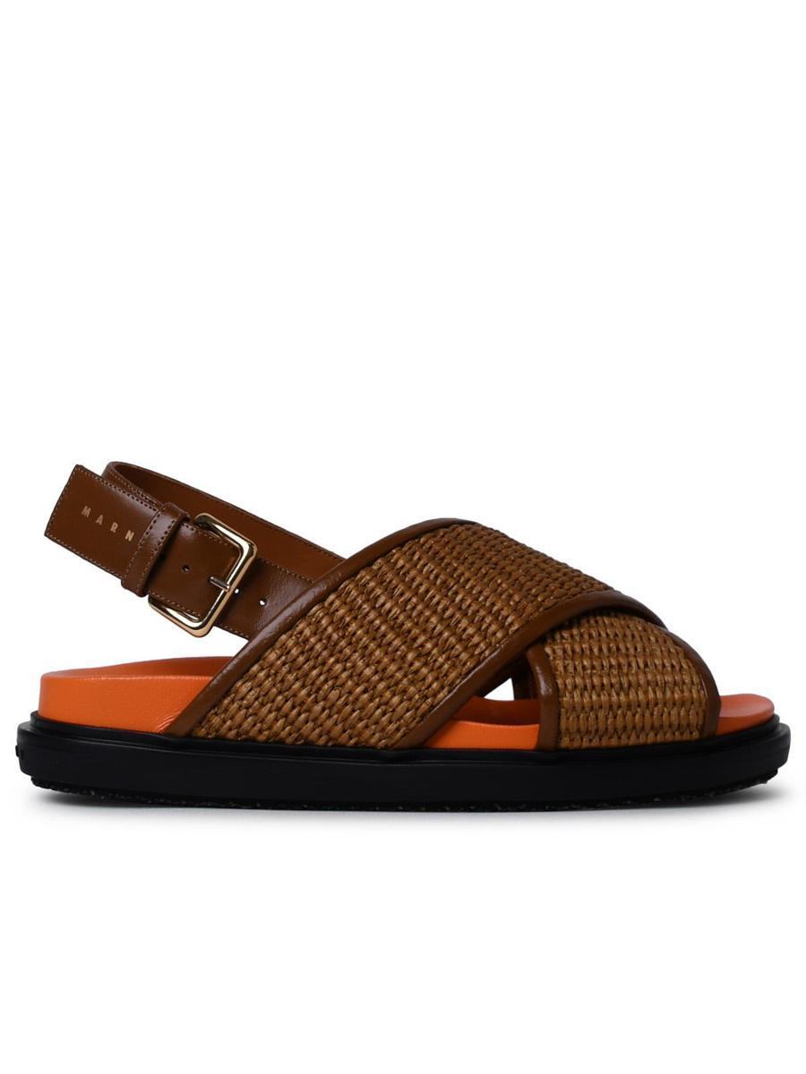 【関税＆送料込み】Marni Brown Raffia Blend Fussbett Sandal