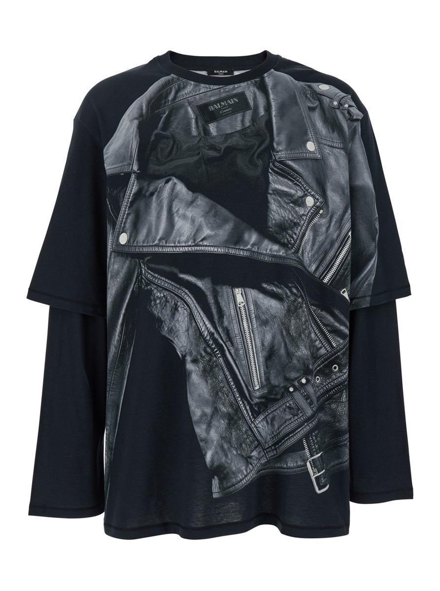 【関税＆送料込み】Balmain Leather Trompe L'A’il Ls T-Shirt