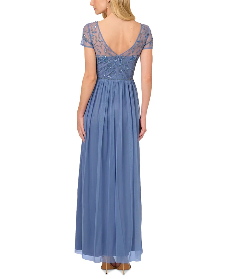 Adrianna Papell☆ダスティーブルーオフショルダーロングドレス Off Shoulder Jacquard Gown In Blue Multi - Adrianna Papell