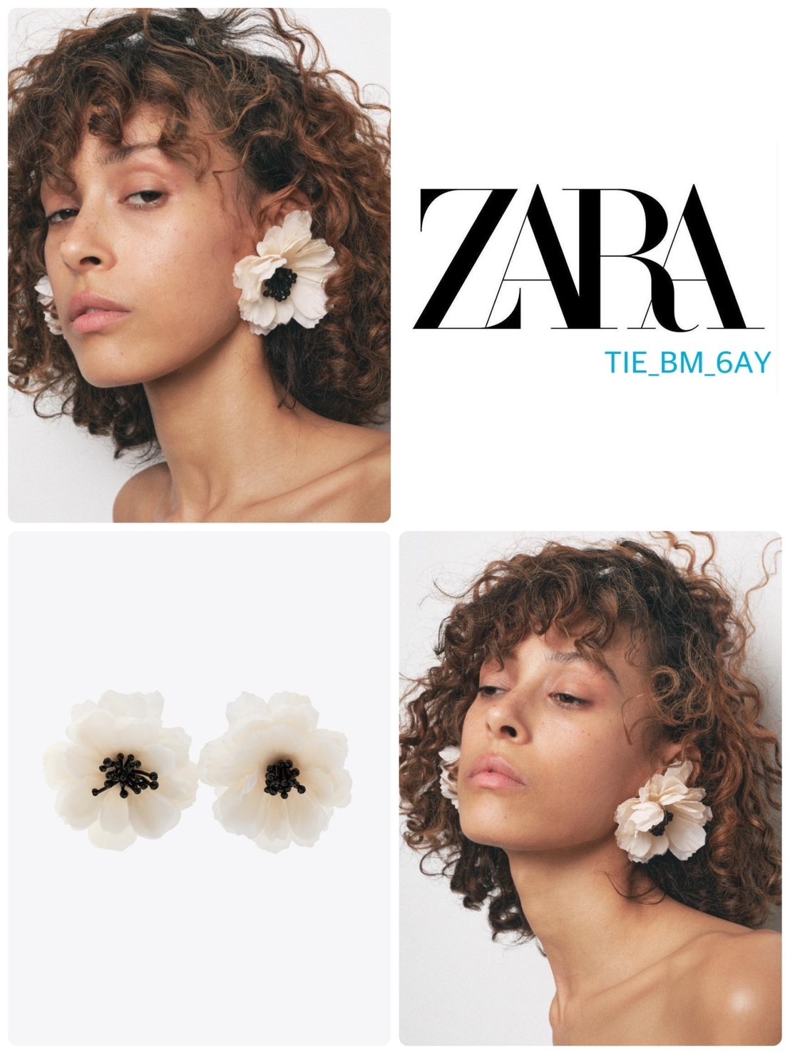 スペイン発送 ZARA ファブリックフラワービーズイヤリング 新作