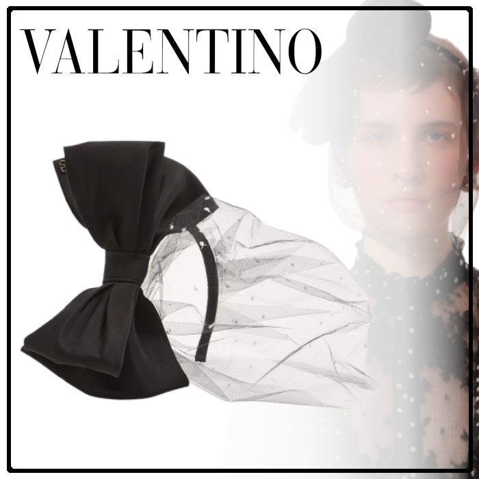 国内発【Valentino】Vロゴ シルク x リボン ベール ヘッドバンド