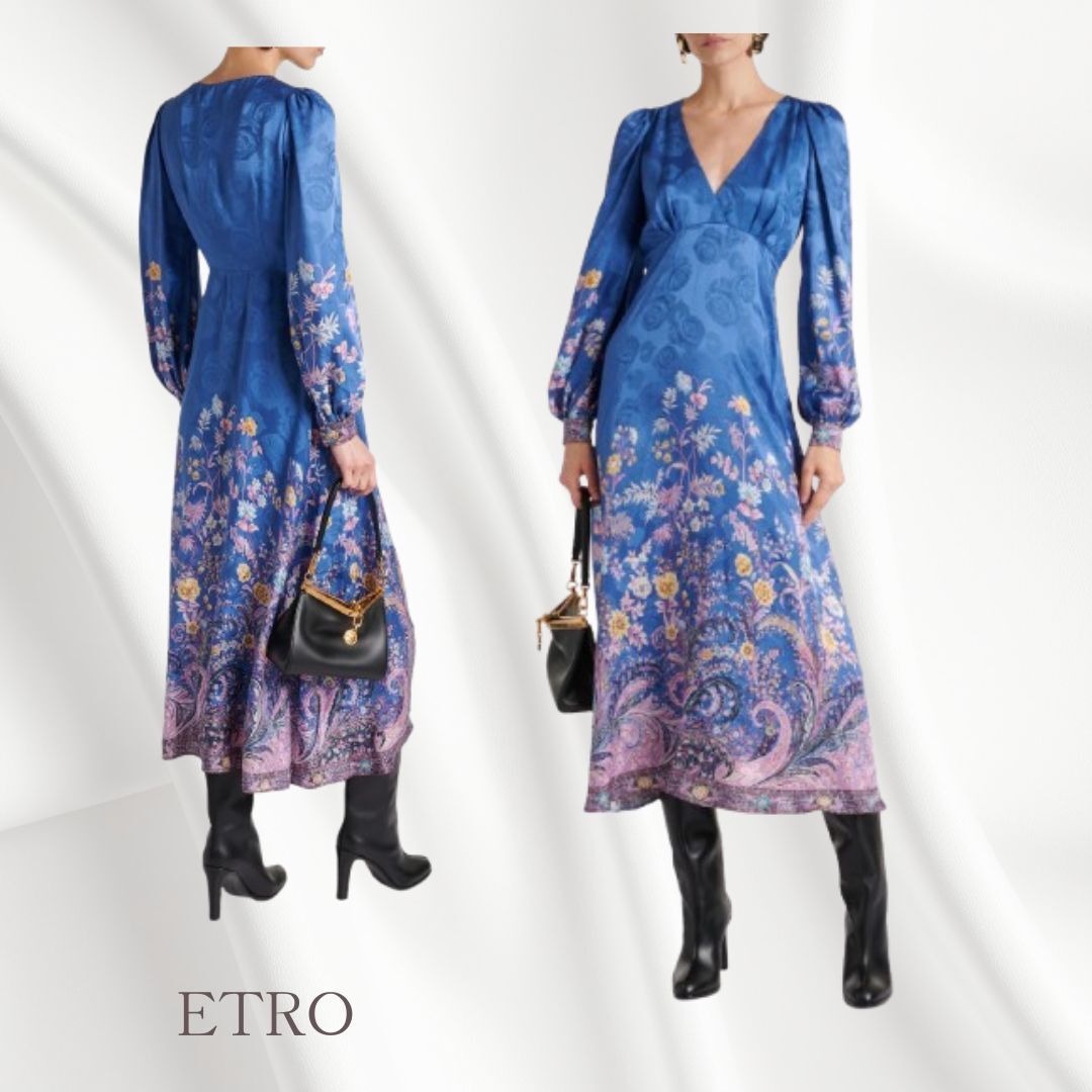 ETRO ペイズリー ミディドレス ブラック ETRO リーフフラワー ペイズリープリント ミディドレス ブラック