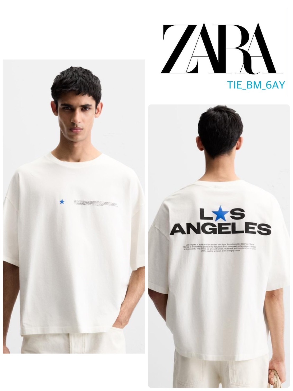 スペイン発送 ZARA コンビプリントTシャツ ホワイト カジュアル