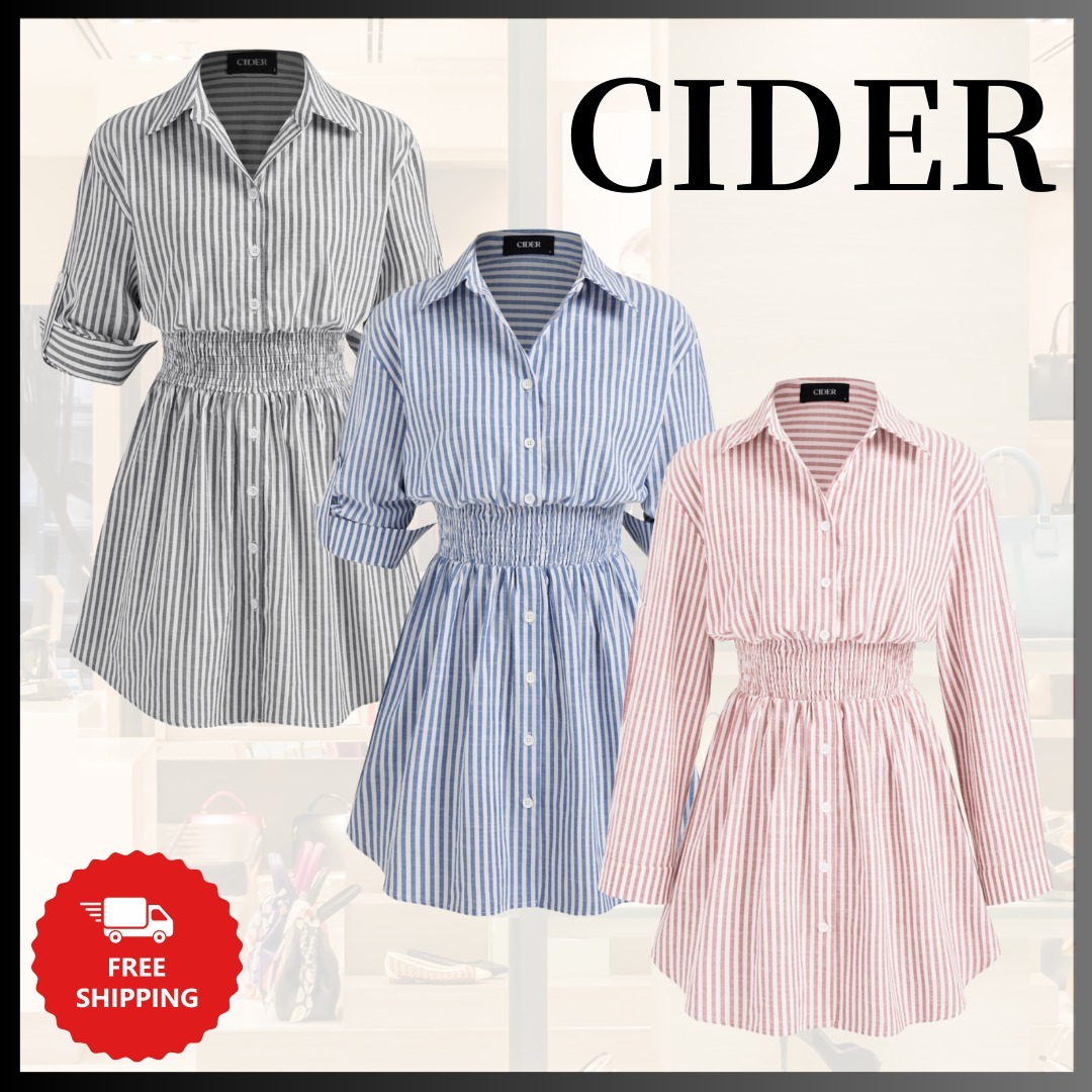 『Cider』コットン混ストライプ・シャーリング・シャツ・ドレス