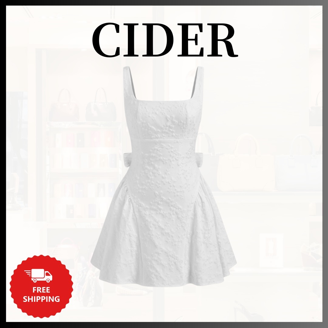 『Cider』ジャカードUネック花柄バックレス蝶結びミニドレス