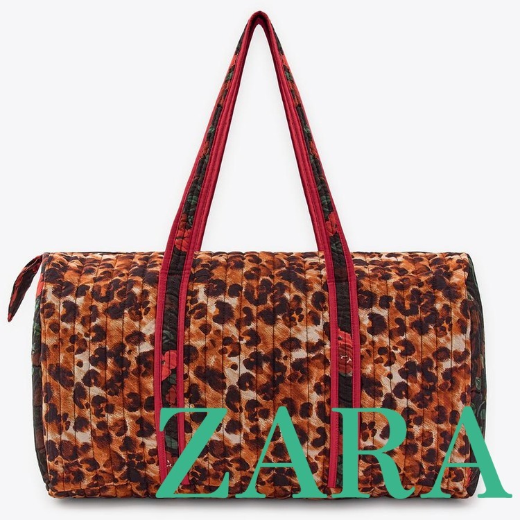 【ZARA】コンビキルティングトラベルバッグ 豹紋 | 3988/004/051