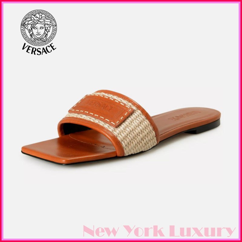 Versace★素敵！Leather Raffia Logo Sandals