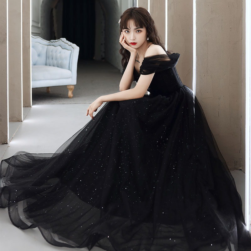 パーティードレス 結婚式 エレガント ブラック ロング 韓国