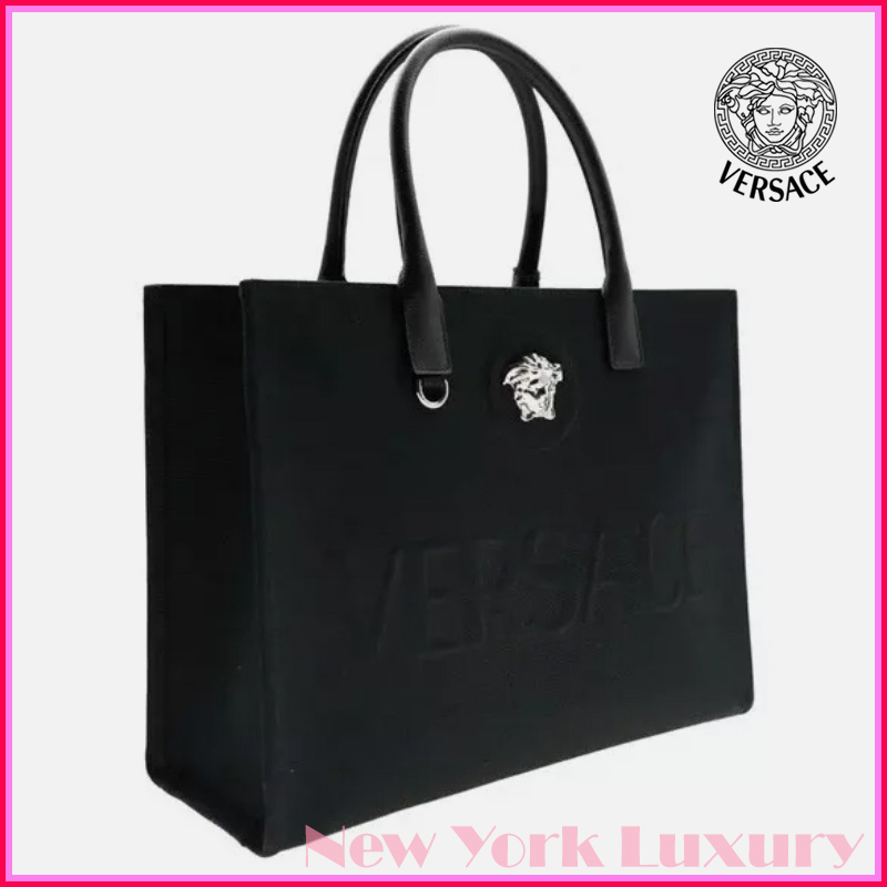 Versace★素敵！Black Canvas Silver Medusa Head Tote Bag