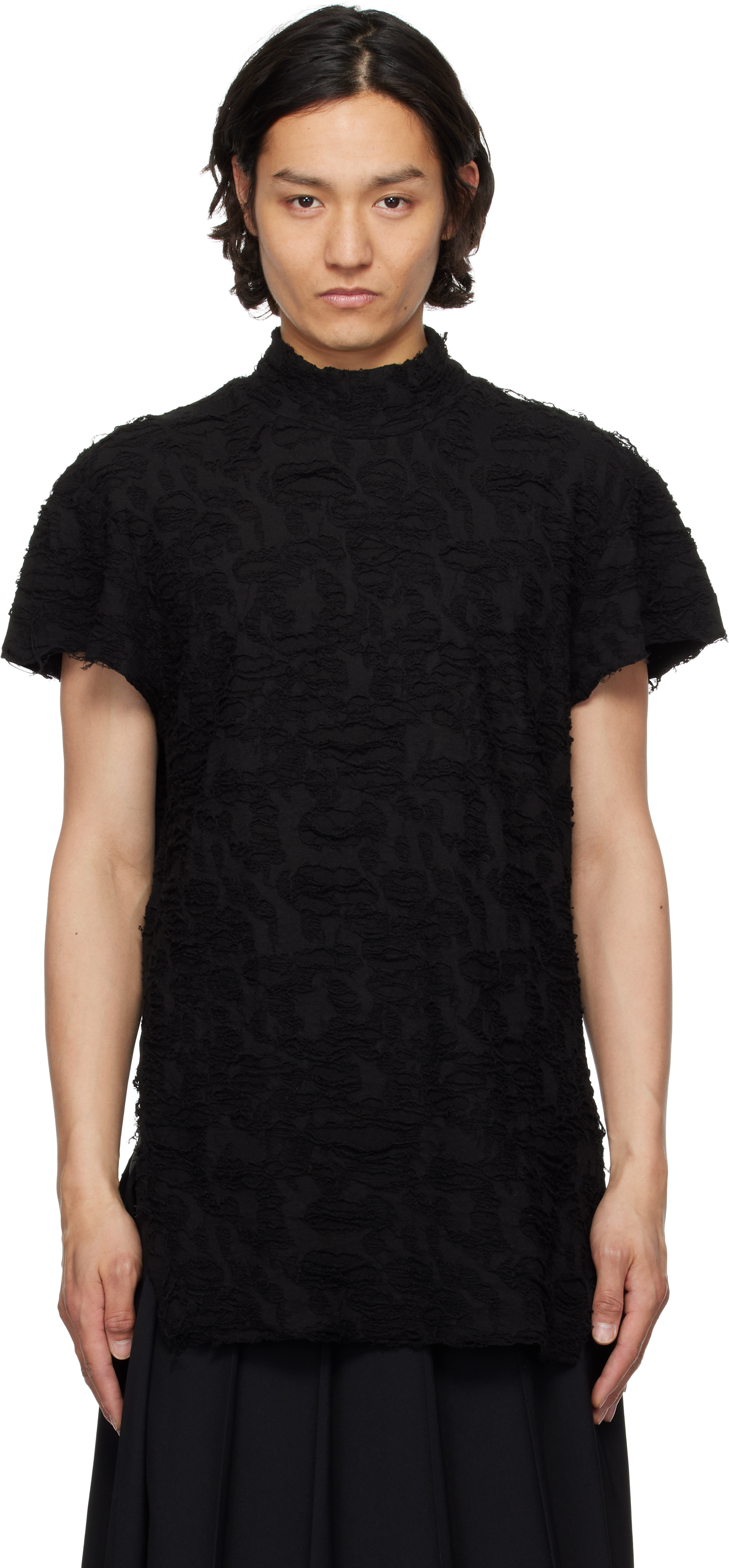 【関税込み】JULIUS ブラック Fibroin モックネック Tシャツ