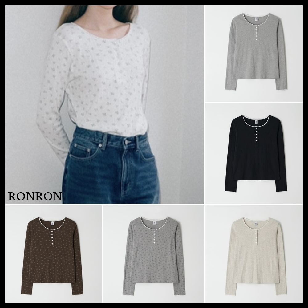 【RONRON】EYELET HEART BUTTON HENRYNECK LONG SLEEVE