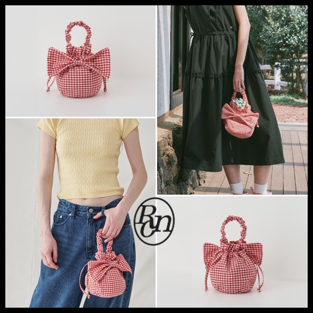 【RONRON】BIG RIBBON MINI BAG GINGHAM RED★送料・関税込★