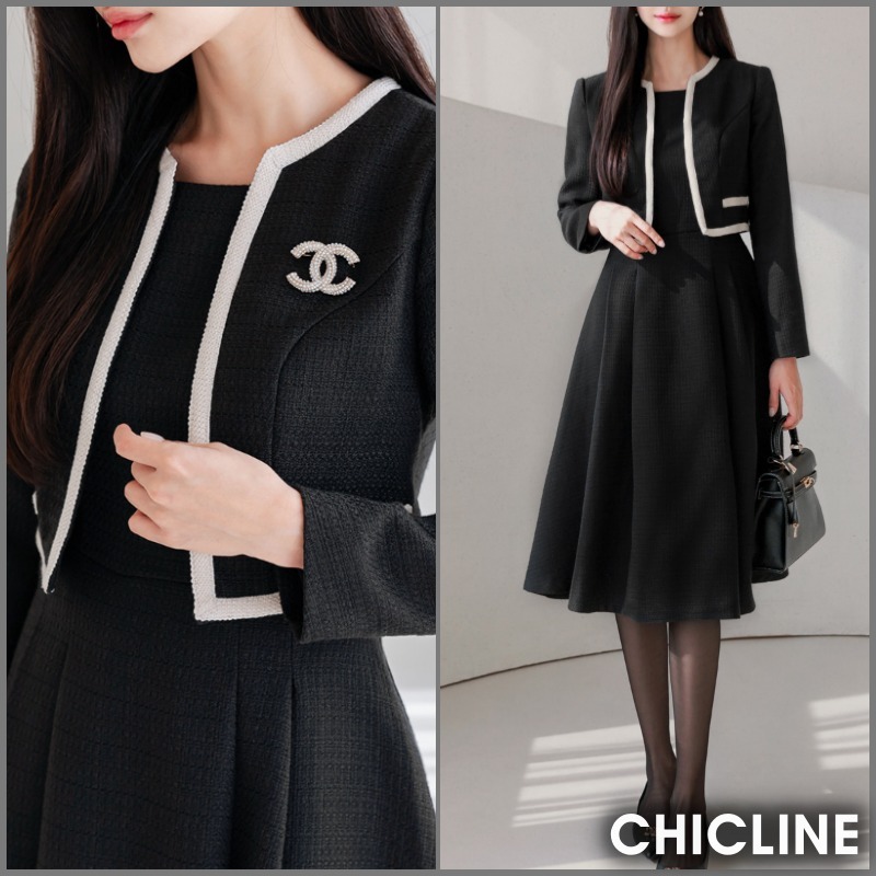 ★ChicLine★ ジャケットレイヤード ツイード フレア ワンピース