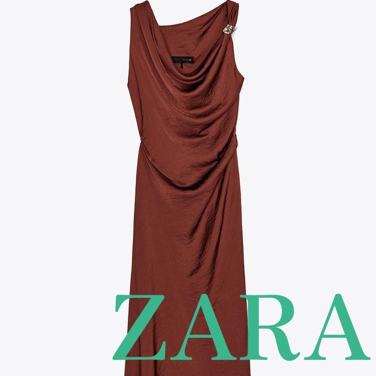 【ZARA】ゴールドディテール ミディワンピース 5029/070/700