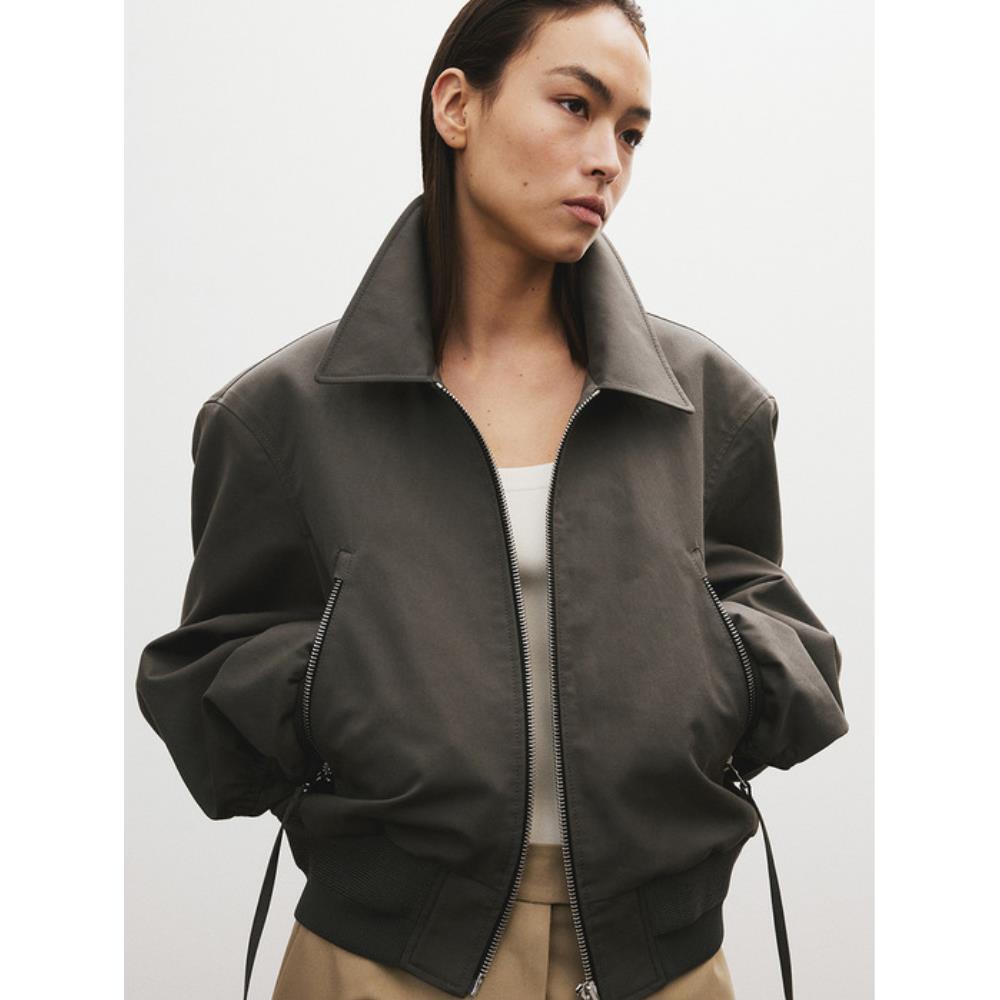 ■RECTO■ ZIPPER DETAILS STRUCTURED TIM BOMBER (CHARCOAL GRE