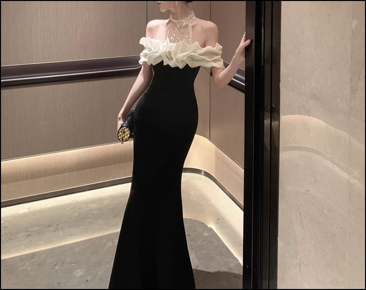 パーティー 結婚式 オフショルダー ロングドレス ベルベット