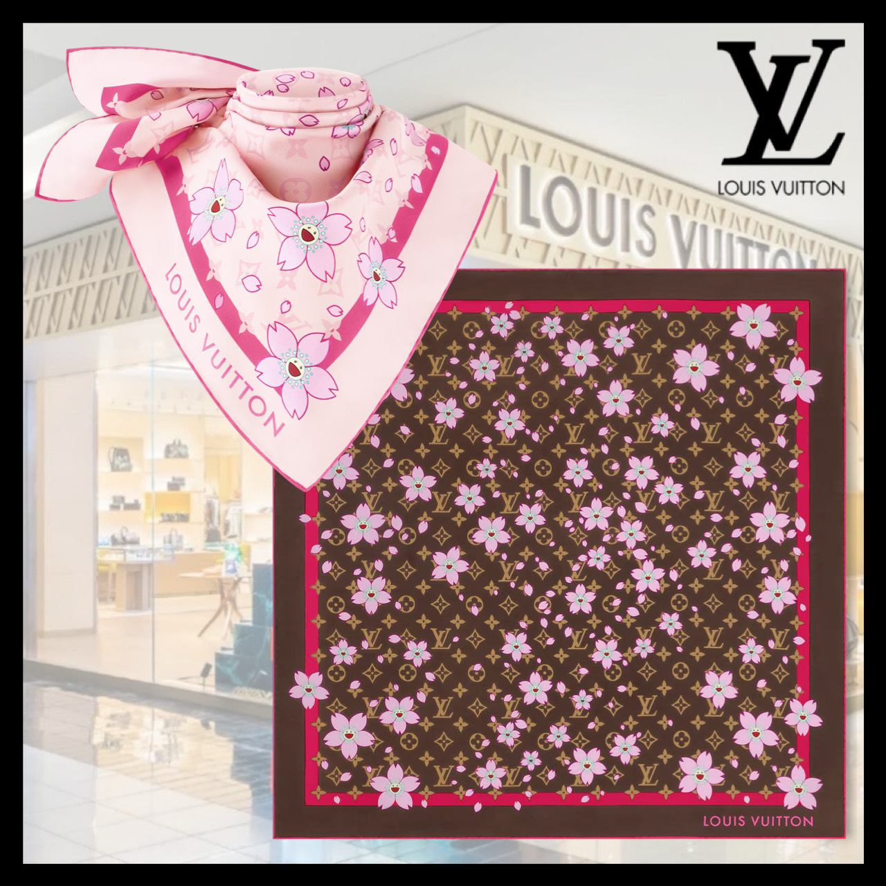 【限定】Louis Vuitton LV × TM カレ70・チェリーブロッサム